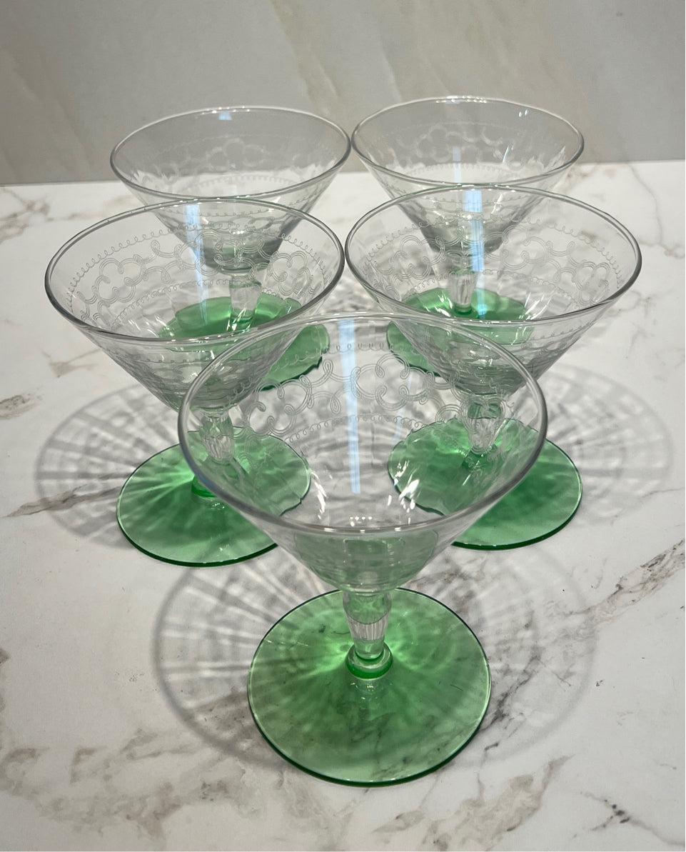 Set of 5 Uranium Base Glasses