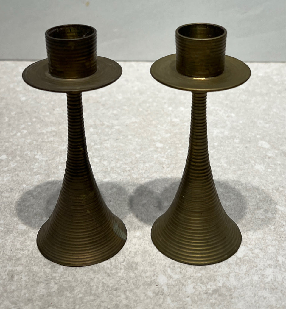 Set of 2 Brass Candleholders/Bells