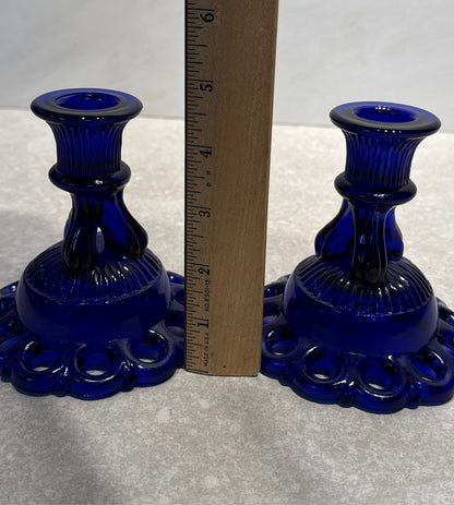 Set of 2 Blue Candleholders