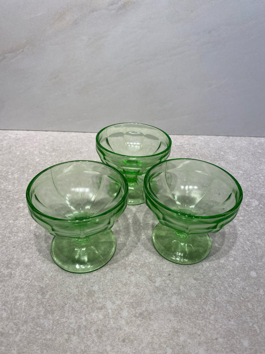Set of 3 Uranium Glass Sherberts