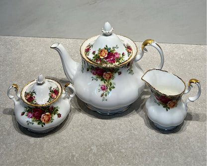 Royal Albert Teapot, Sugar, and Creamer