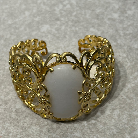 Sheila Fajl 18K Plated Over Brass Whte Jade Cuff