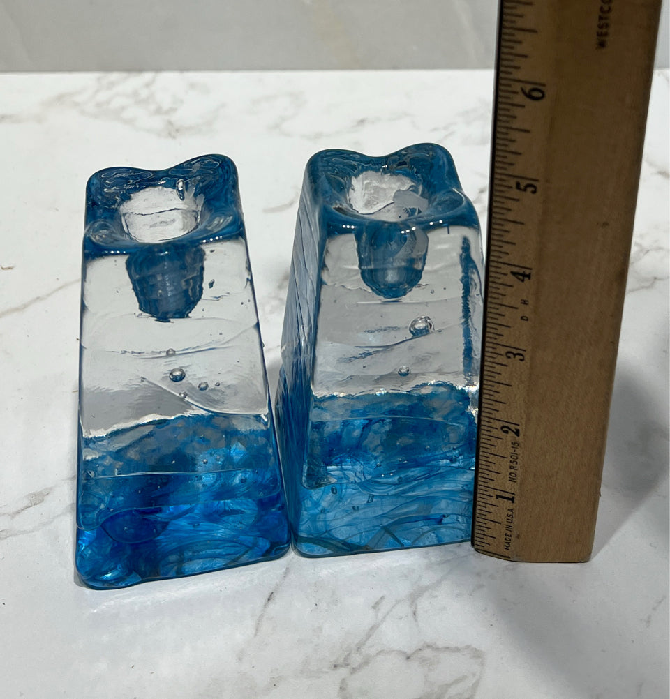 Pair Of Blue Candle Holders - Signed