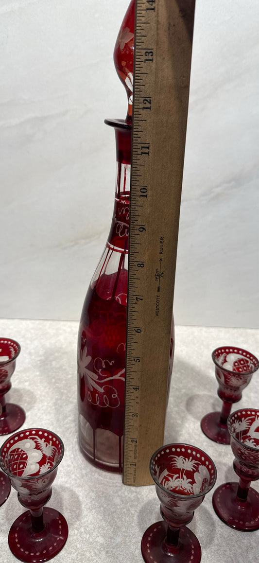 Bohemian Decanter and 6 Glasses