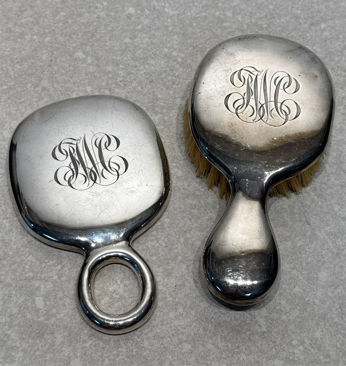 Sterling Vanity Mirror and Brush