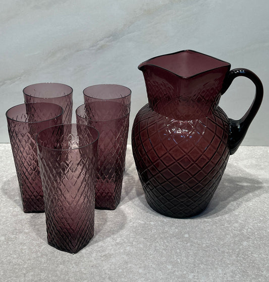 Amethyst Pitcher and 5 Glasses