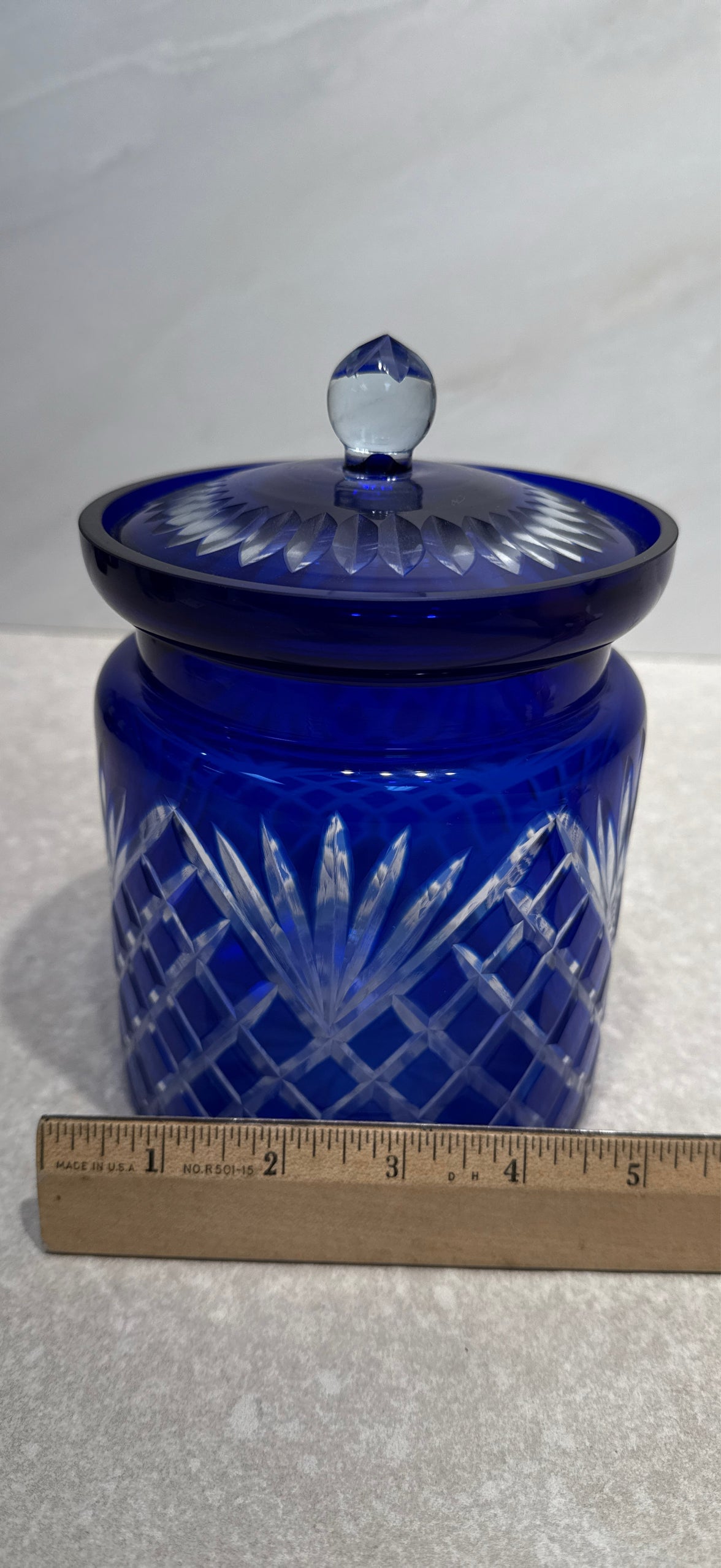Cut to Clear Cobalt Blue Covered Jar