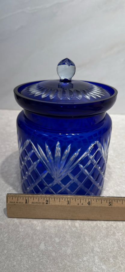 Cut to Clear Cobalt Blue Covered Jar