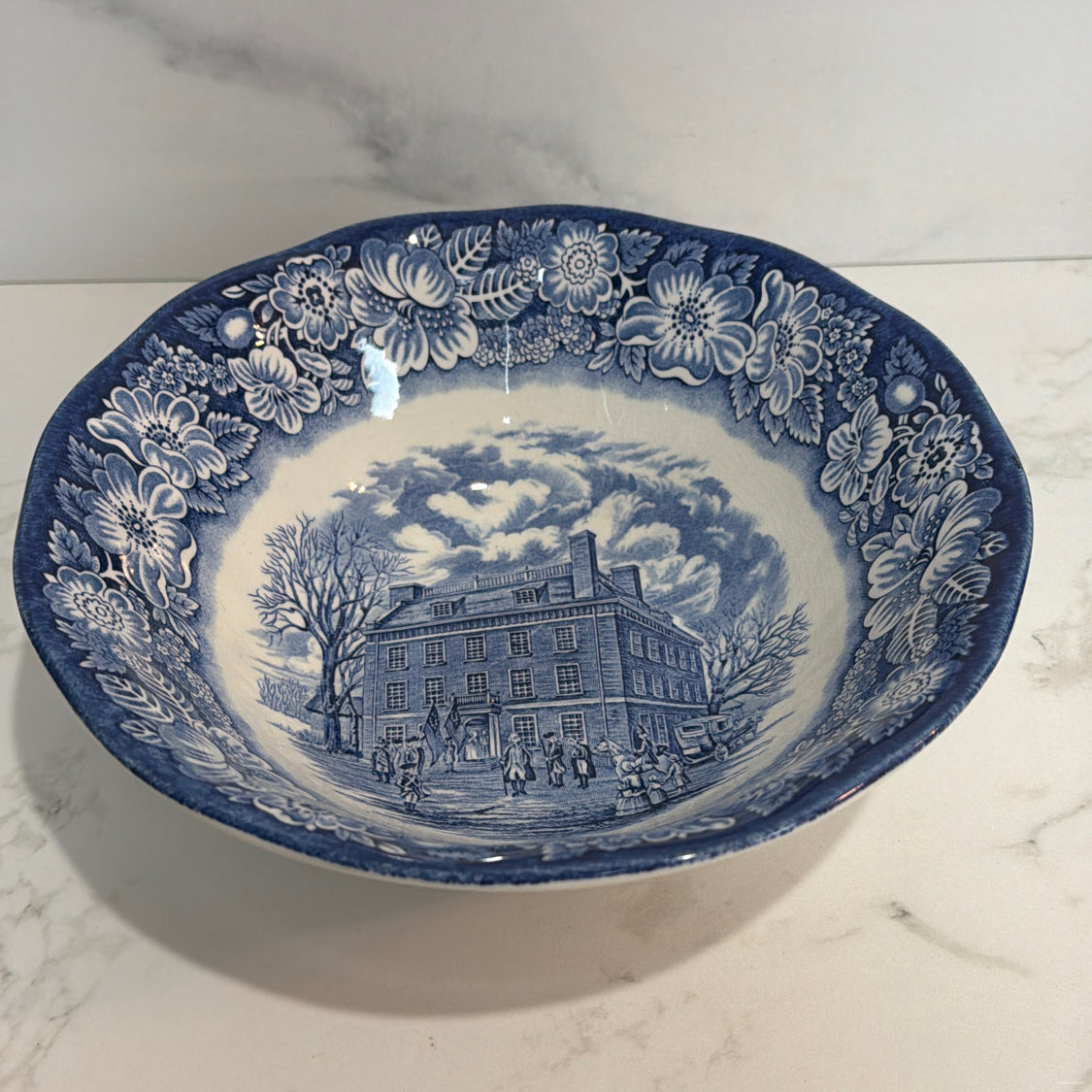 Liberty Blue Serving Bowl - crazing