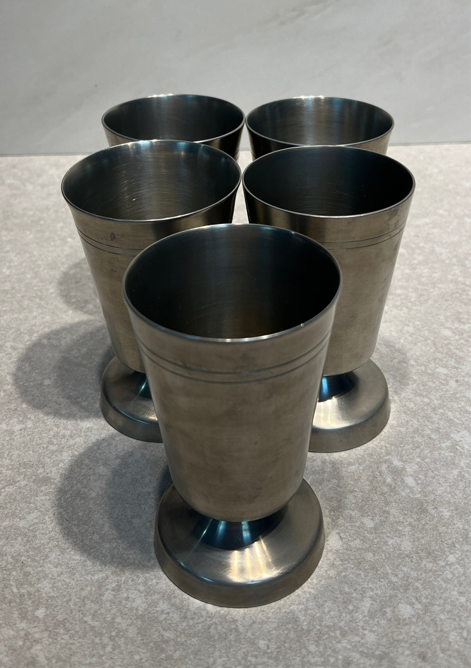 Set of 5 Pewter Cups