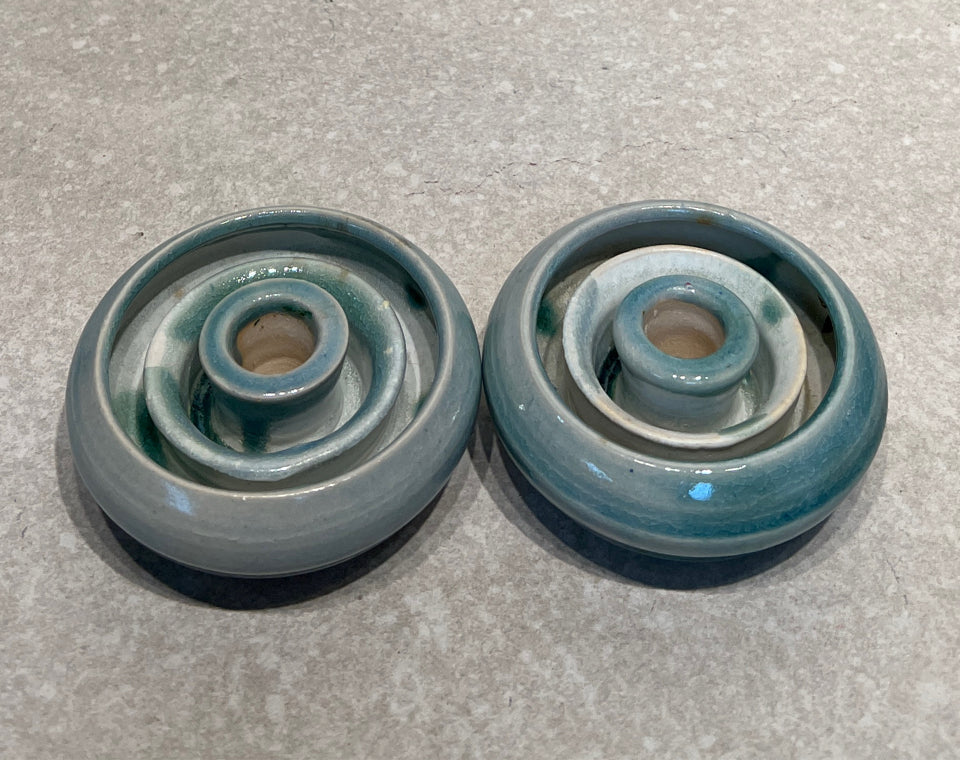Set of 2 Signed Pottery Candle Holders