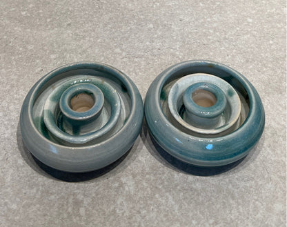 Set of 2 Signed Pottery Candle Holders