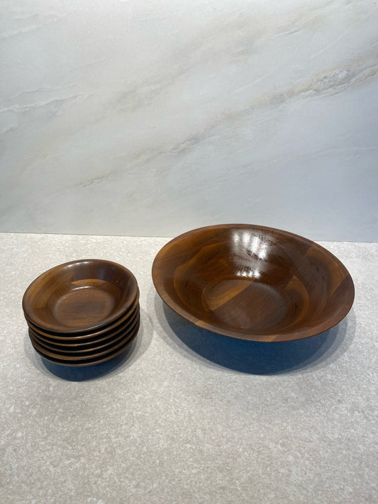 Set of 7 Walnot Wooden Bowls