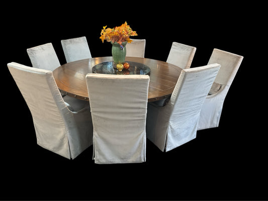 6 Foot Round Table With 10 Restoration Hardware Chairs