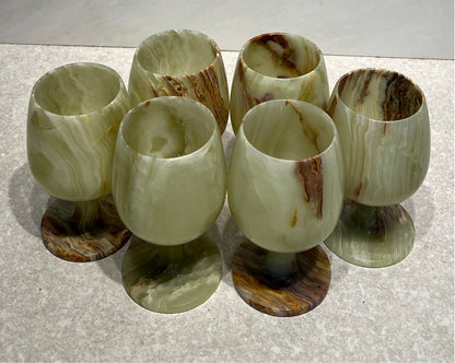 Set of 6 Green Onyx Goblets