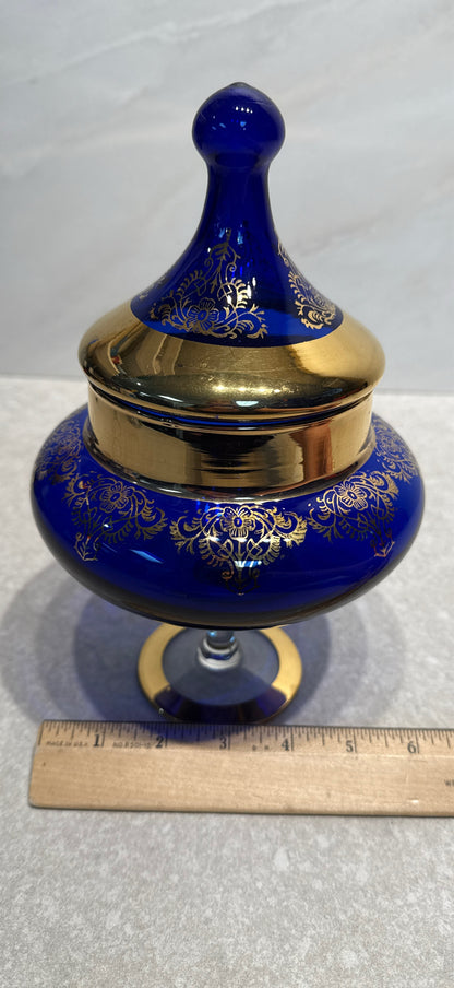 Blue and Gold Covered Jar