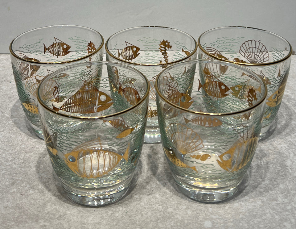 Set of 5 Vintage Glasses "Marine Life"