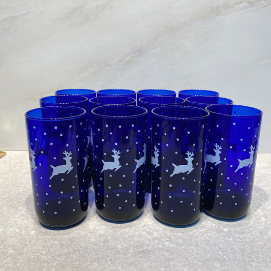 Set of 12 Blue Christmas Glasses