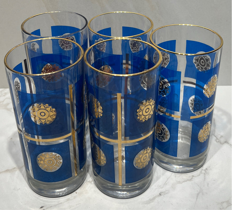Set of 5 Gold Medallion Glasses