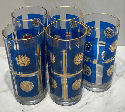 Set of 5 Gold Medallion Glasses