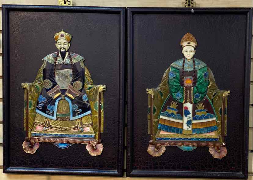 Pair Of Chinese Inlaid Wood Panel Plaques