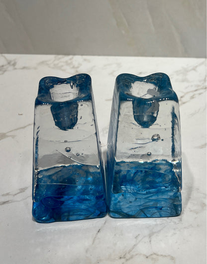 Pair Of Blue Candle Holders - Signed