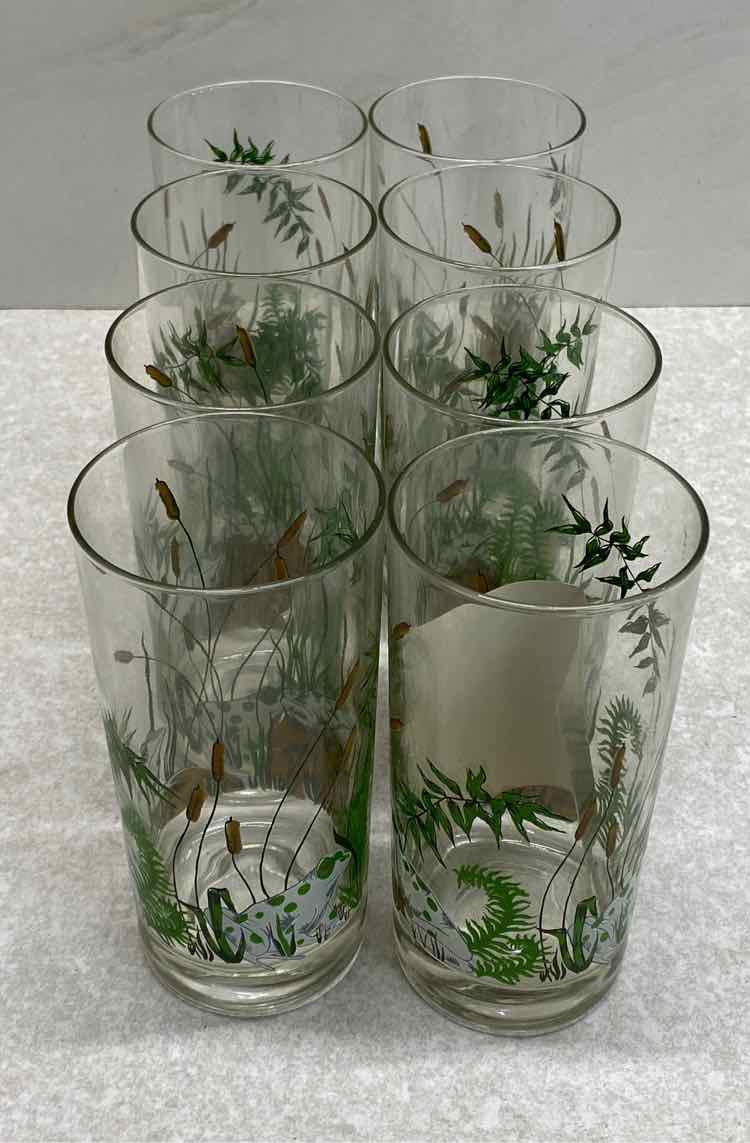 Set of 8 Cera Glass Signed Frog Glasses