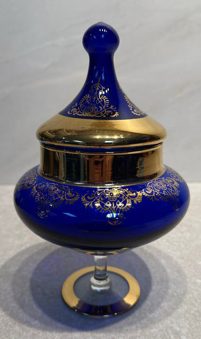 Blue and Gold Covered Jar