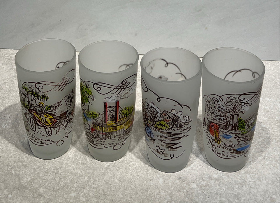 Set of 4 Currier and Ives GLasses