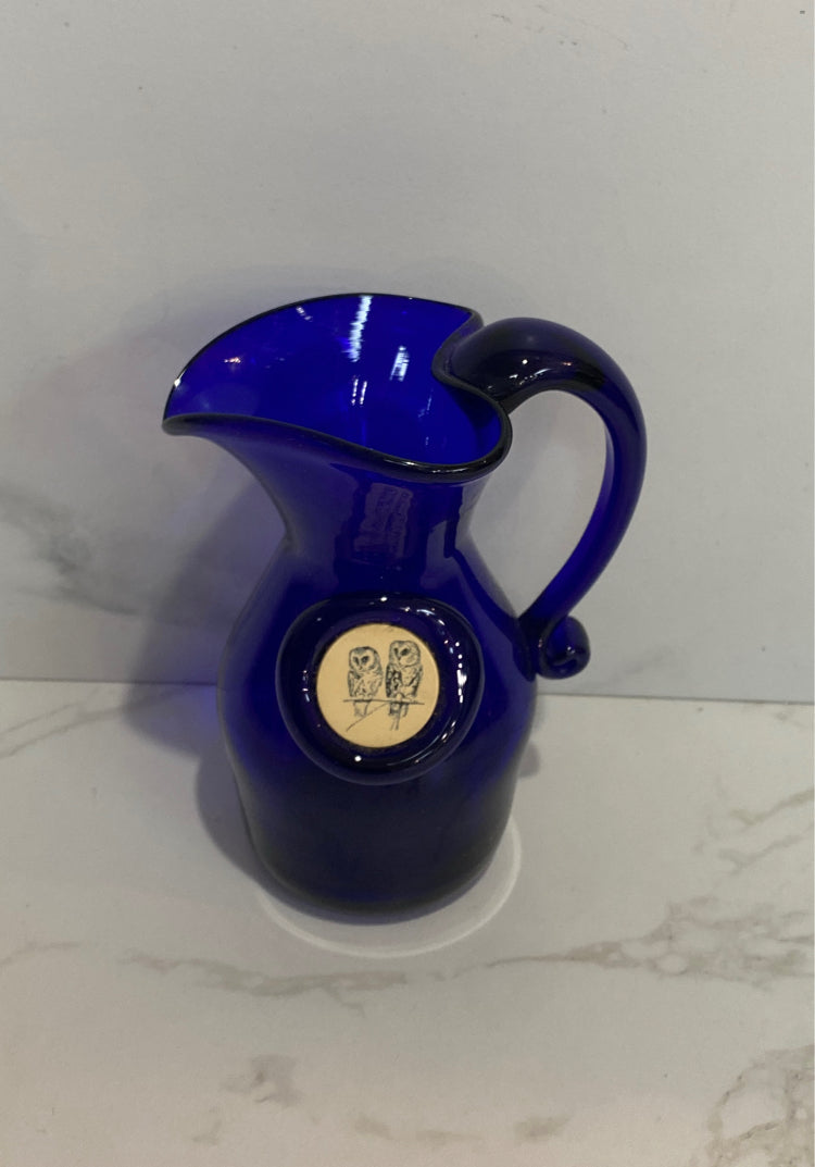 Cobalt Blue Pitcher with Owl