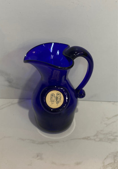 Cobalt Blue Pitcher with Owl