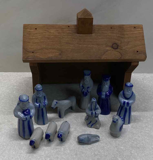 Eldreth Salt Glaze Nativity Set with Creche