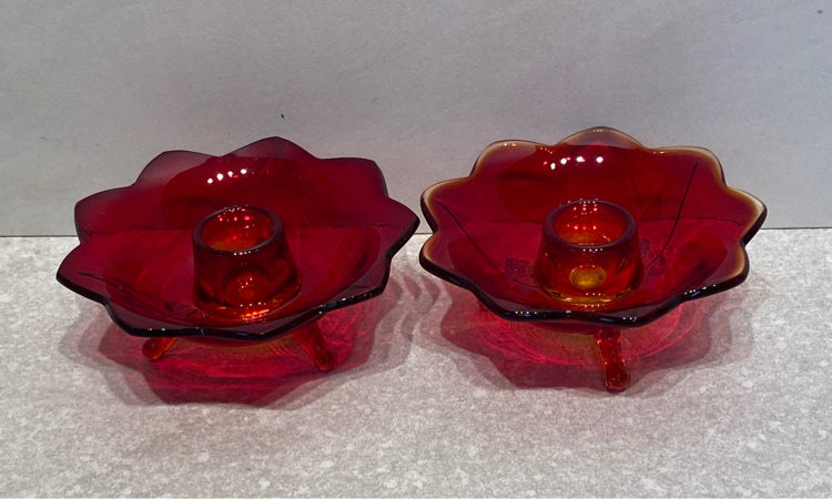 Pair of Amberina Candleholders